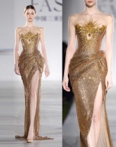 金色晚礼服宴会气质亮片鱼尾裙年会主持party高端轻奢订婚敬酒服