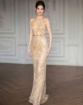 鱼尾晚礼服裙2025新款主持人年会连衣裙亮片气质名媛生日高端轻奢