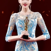 高端轻奢小众年会主持人晚礼服裙女2025新款高级感宴会气质走秀服